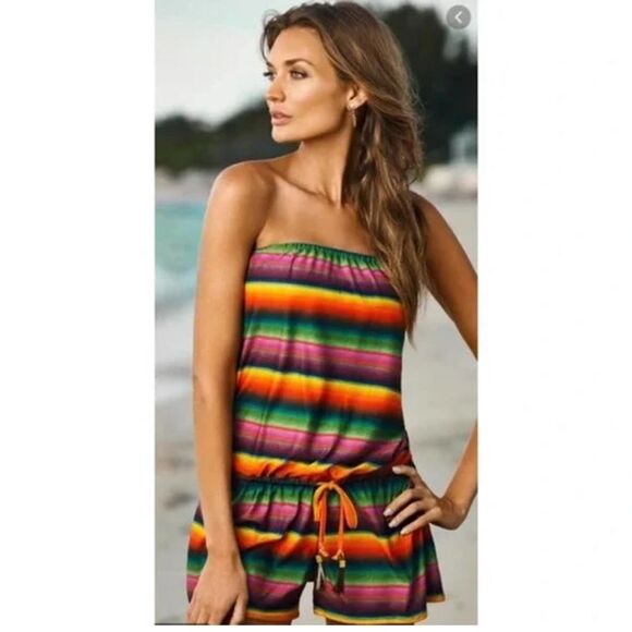 M/L Pilyq Maya Laguna Romper Swimwear Beachwear Vacation Cruise Zarape Color - Picture 1 of 10